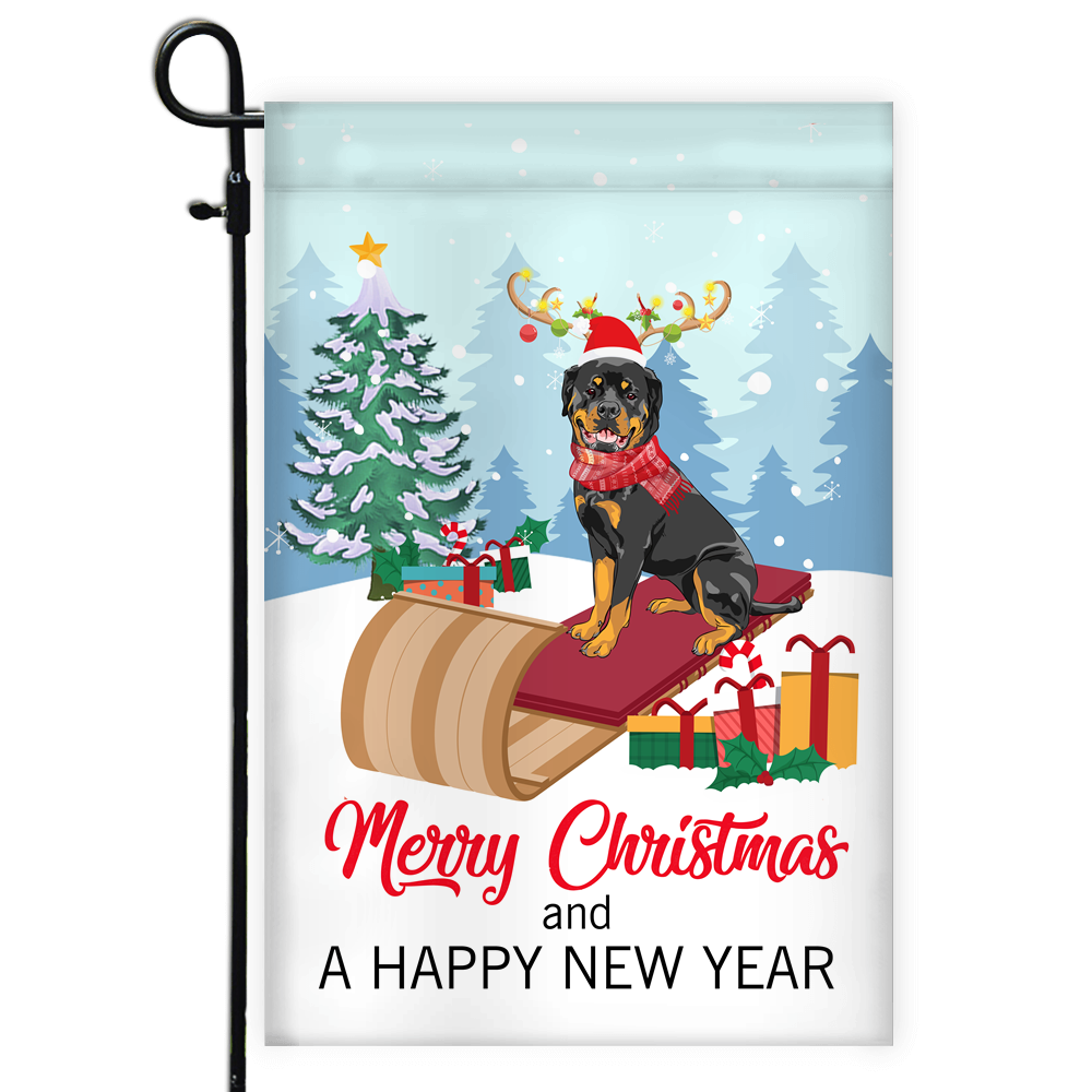 Dog Rottweiler Christmas Flag Merry Christmas and Happy New Year Welcome Gift for Dog Lovers Flag | Teecentury.com