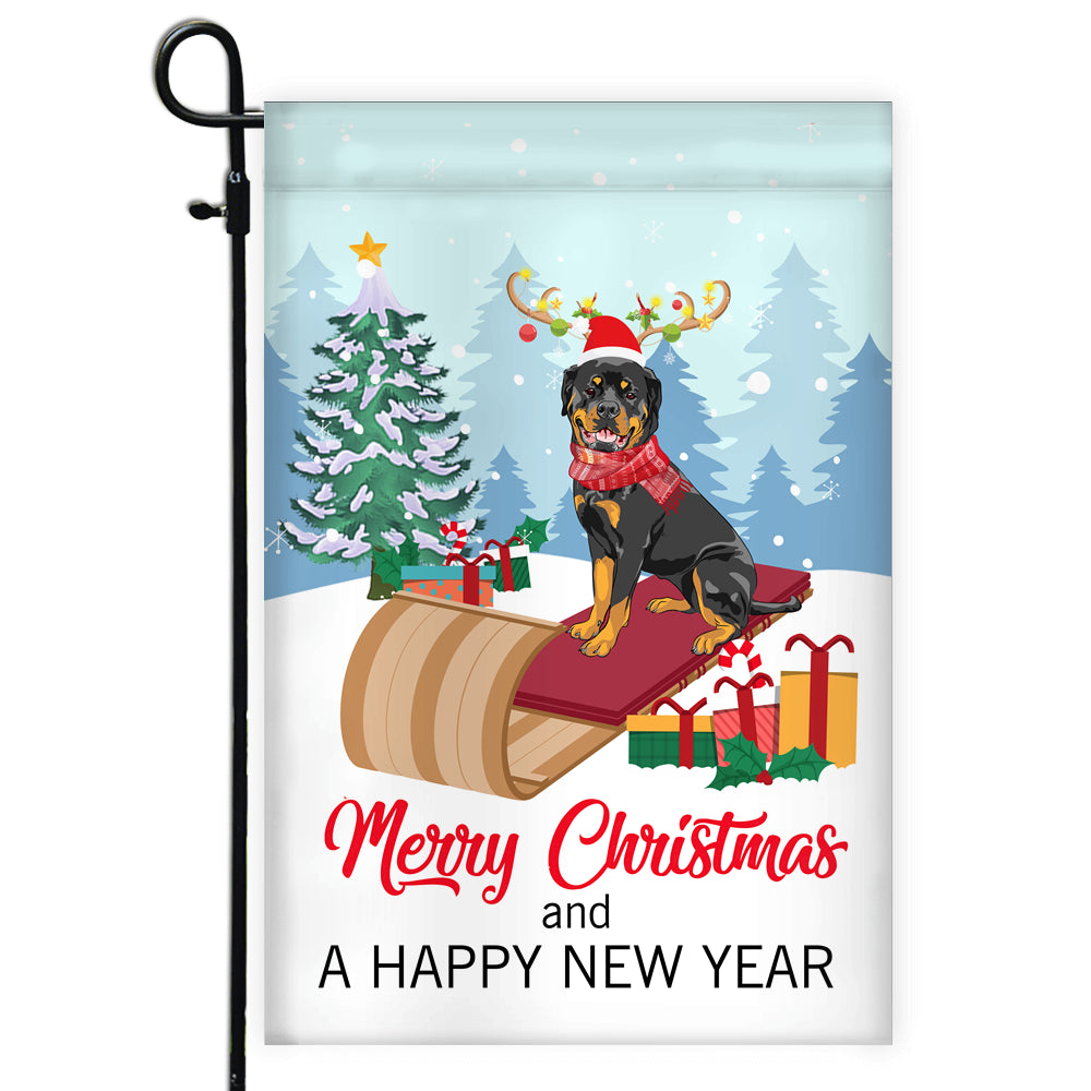 Dog Rottweiler Christmas Flag Merry Christmas and Happy New Year Welcome Gift for Dog Lovers Flag | Teecentury.com