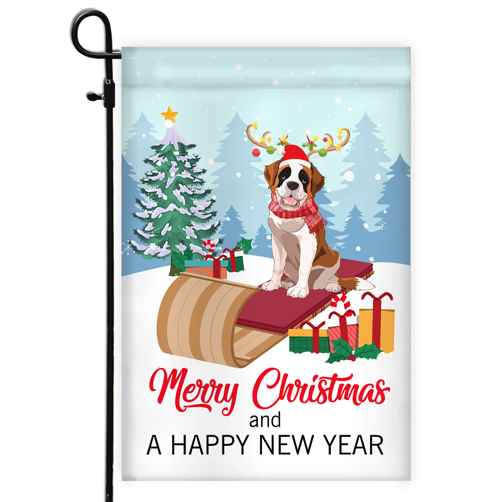 Dog Saint Bernard Christmas Flag Merry Christmas and Happy New Year Welcome Gift for Dog Lovers Flag | Teecentury.com