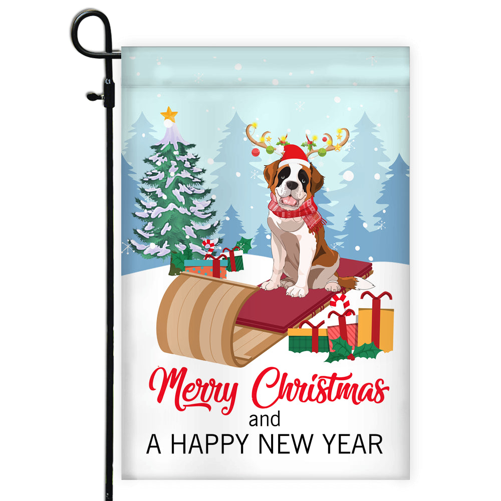 Dog Saint Bernard Christmas Flag Merry Christmas and Happy New Year Welcome Gift for Dog Lovers Flag | Teecentury.com