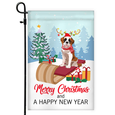 Dog Saint Bernard Christmas Flag Merry Christmas and Happy New Year Welcome Gift for Dog Lovers Flag | Teecentury.com