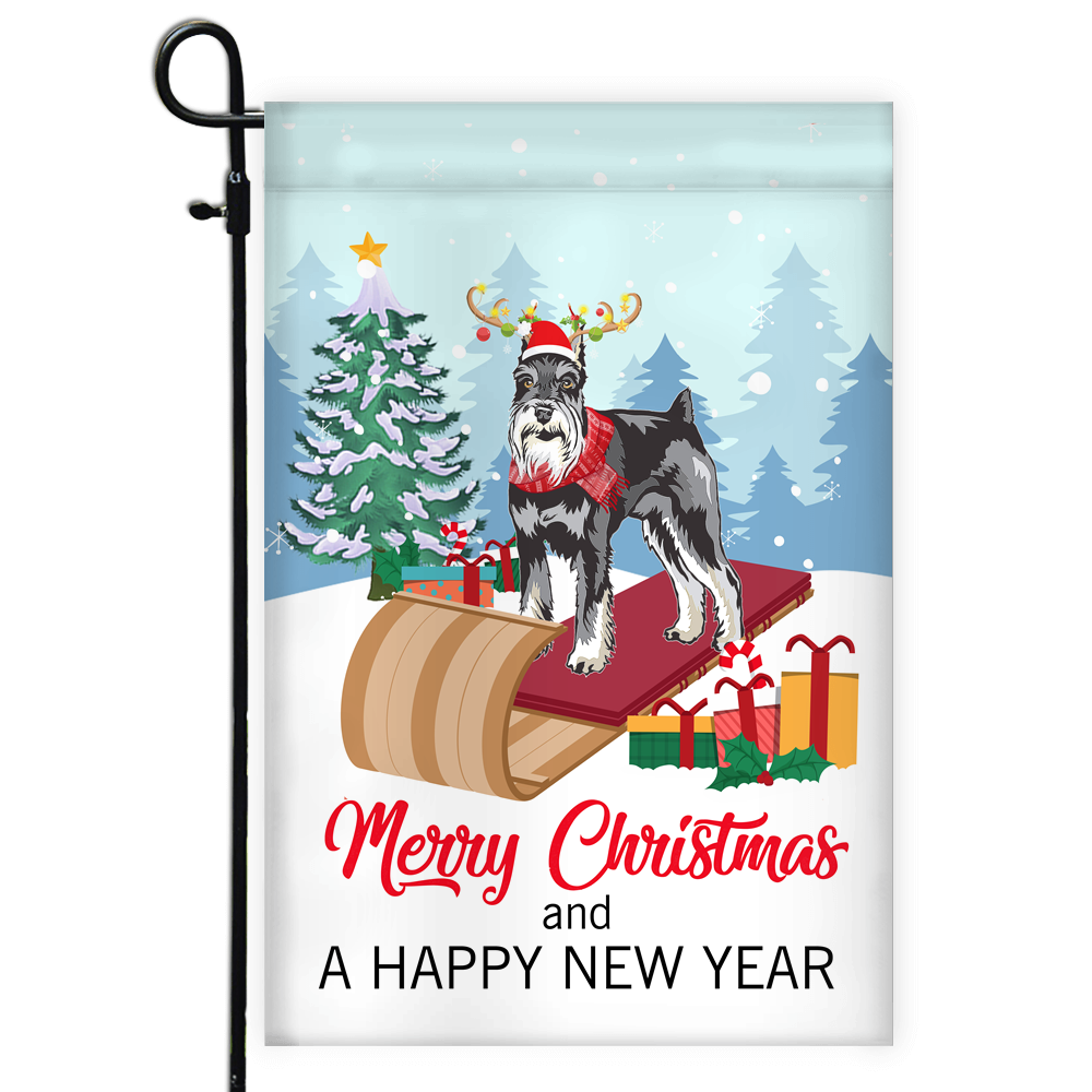 Dog Schnauzer Christmas Flag Merry Christmas and Happy New Year Welcome Gift for Dog Lovers Flag | Teecentury.com