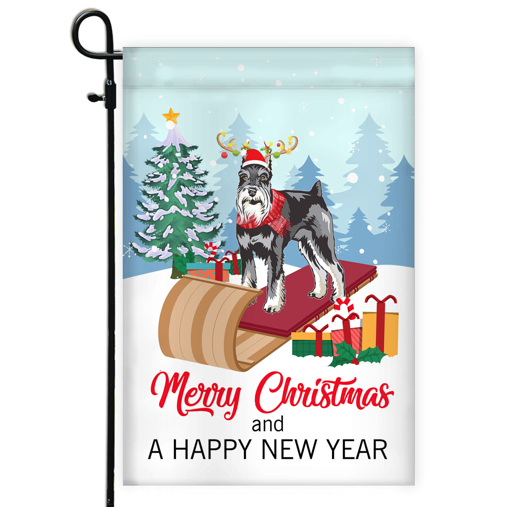 Dog Schnauzer Christmas Flag Merry Christmas and Happy New Year Welcome Gift for Dog Lovers Flag | Teecentury.com