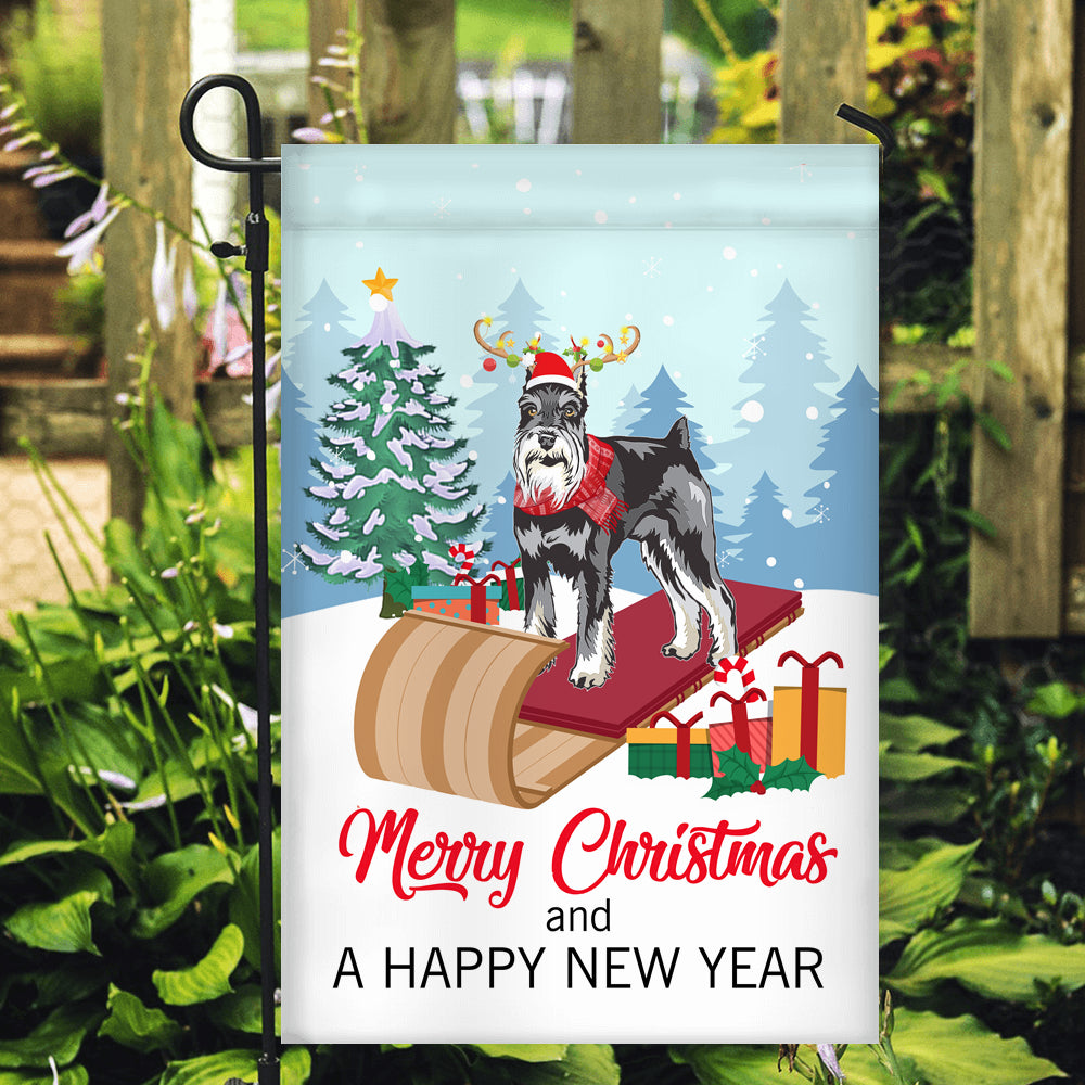 Dog Schnauzer Christmas Flag Merry Christmas and Happy New Year Welcome Gift for Dog Lovers Flag | Teecentury.com