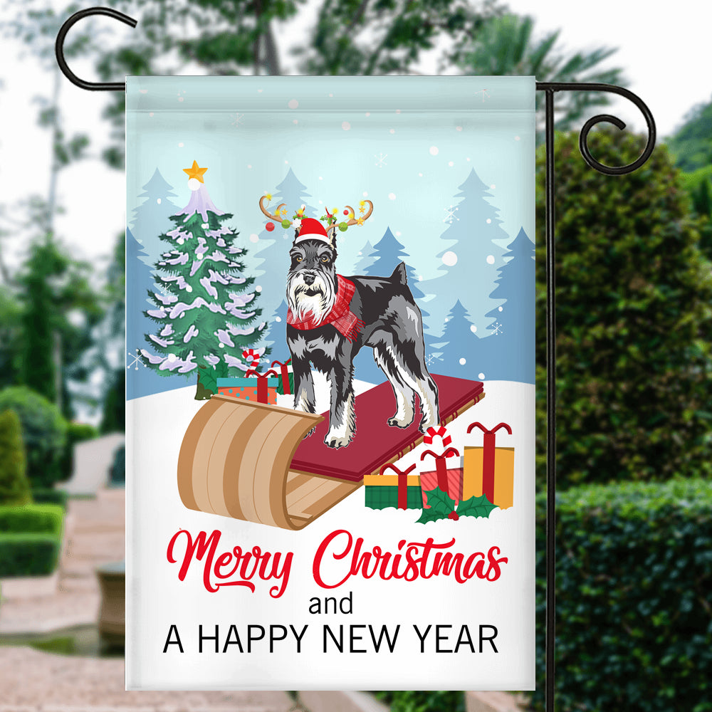 Dog Schnauzer Christmas Flag Merry Christmas and Happy New Year Welcome Gift for Dog Lovers Flag | Teecentury.com