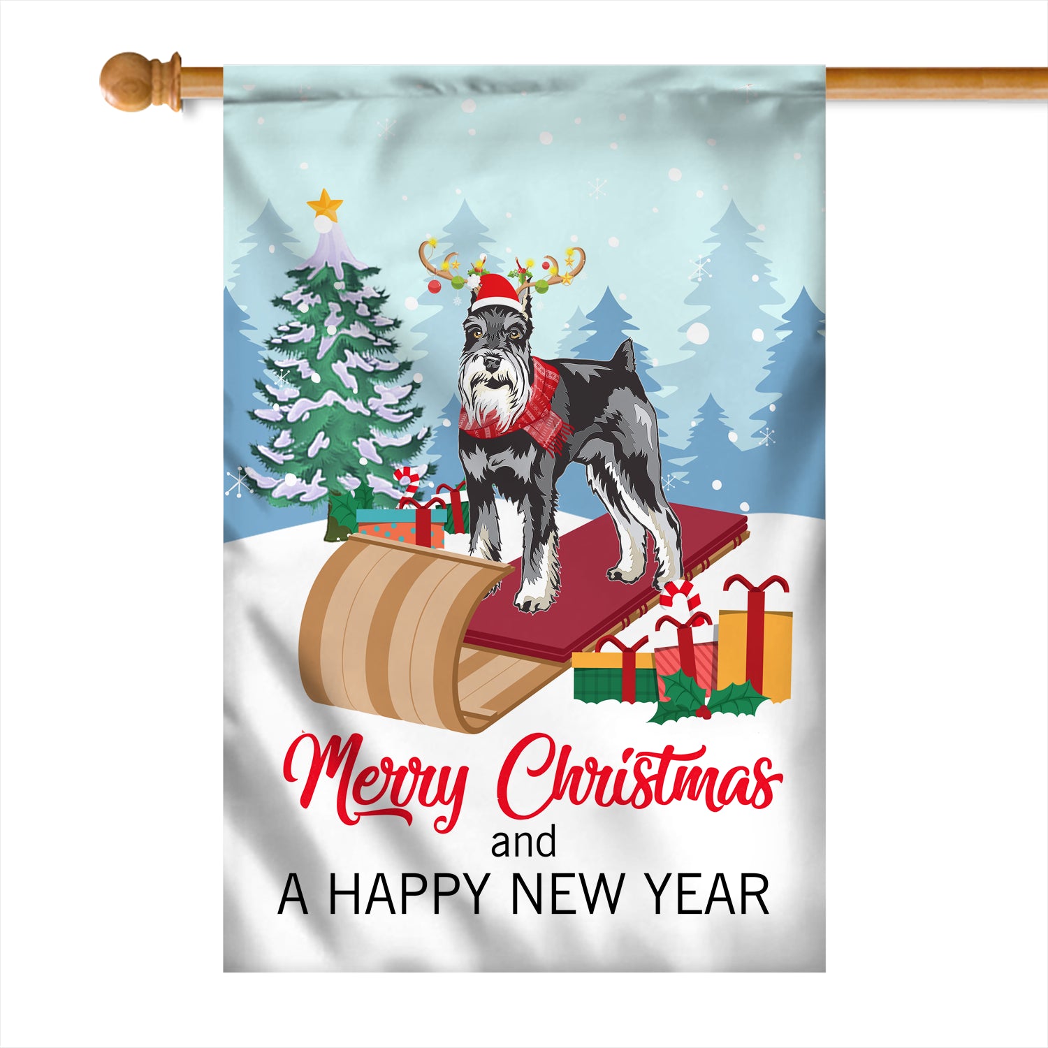 Dog Schnauzer Christmas Flag Merry Christmas and Happy New Year Welcome Gift for Dog Lovers Flag | Teecentury.com