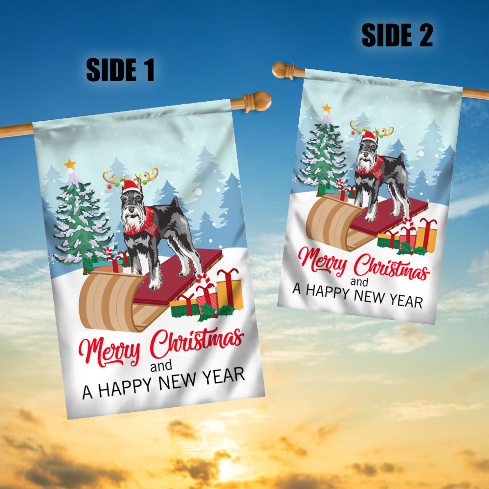 Dog Schnauzer Christmas Flag Merry Christmas and Happy New Year Welcome Gift for Dog Lovers Flag | Teecentury.com