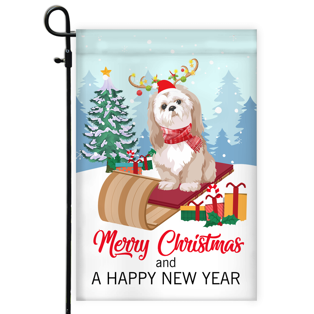Dog Shih Tzu Christmas Flag Merry Christmas and Happy New Year Welcome Gift for Dog Lovers Flag | Teecentury.com