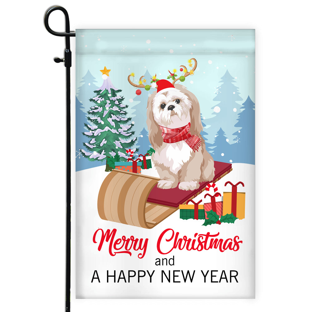 Dog Shih Tzu Christmas Flag Merry Christmas and Happy New Year Welcome Gift for Dog Lovers Flag | Teecentury.com