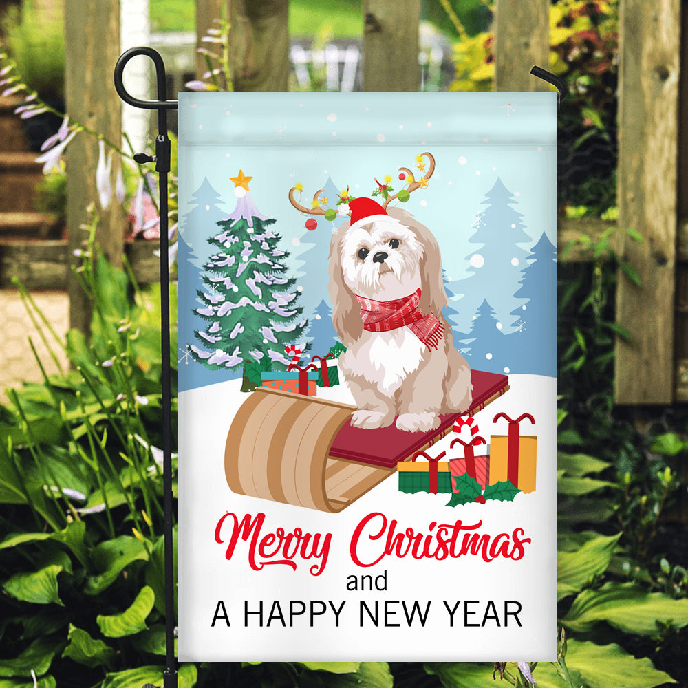 Dog Shih Tzu Christmas Flag Merry Christmas and Happy New Year Welcome Gift for Dog Lovers Flag | Teecentury.com