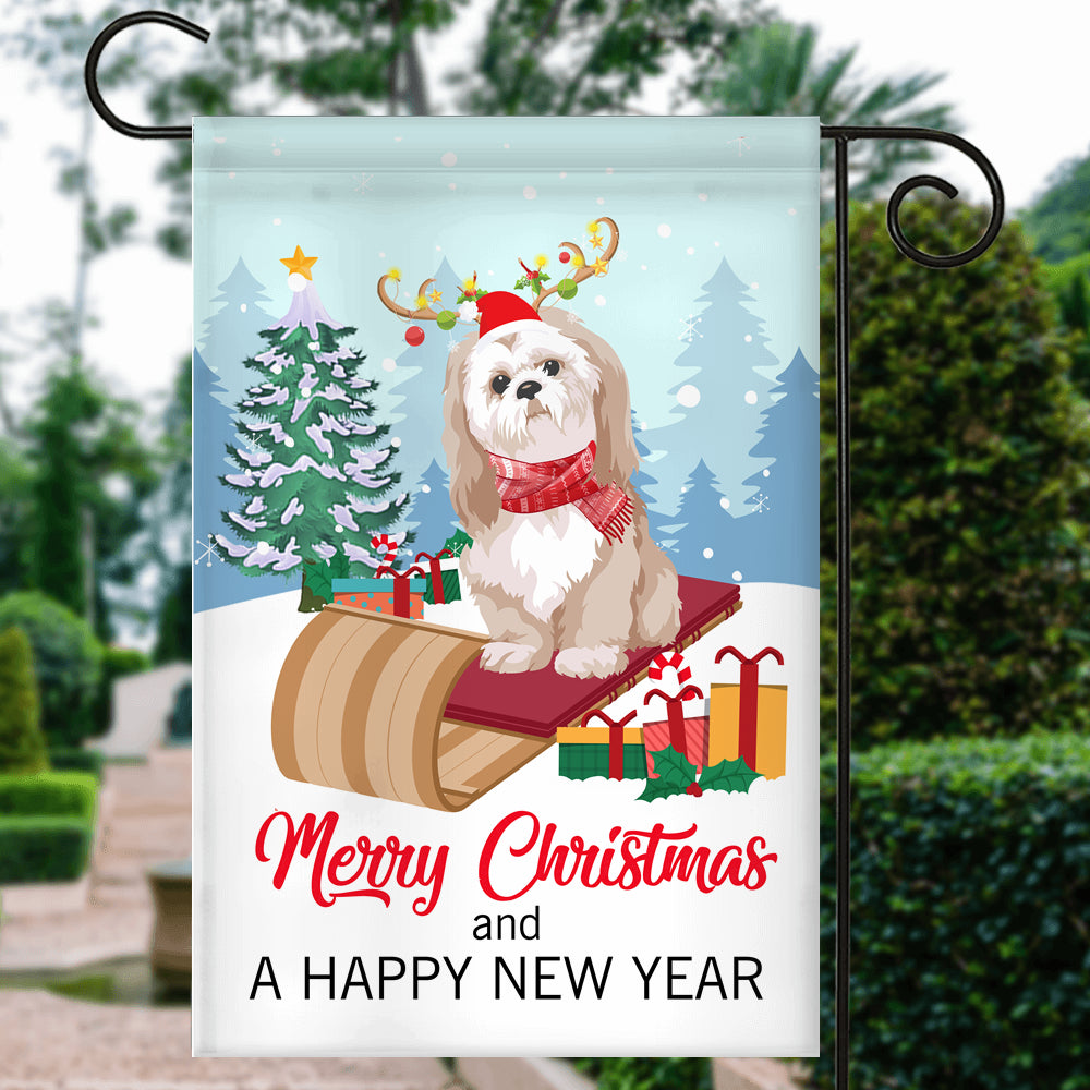Dog Shih Tzu Christmas Flag Merry Christmas and Happy New Year Welcome Gift for Dog Lovers Flag | Teecentury.com