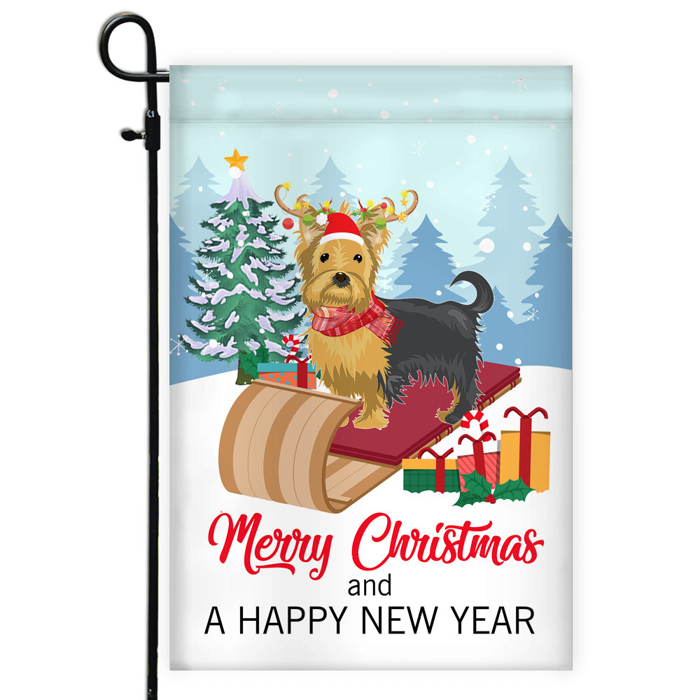 Dog Yorkie Christmas Flag Merry Christmas and Happy New Year Welcome Gift for Dog Lovers Flag | Teecentury.com