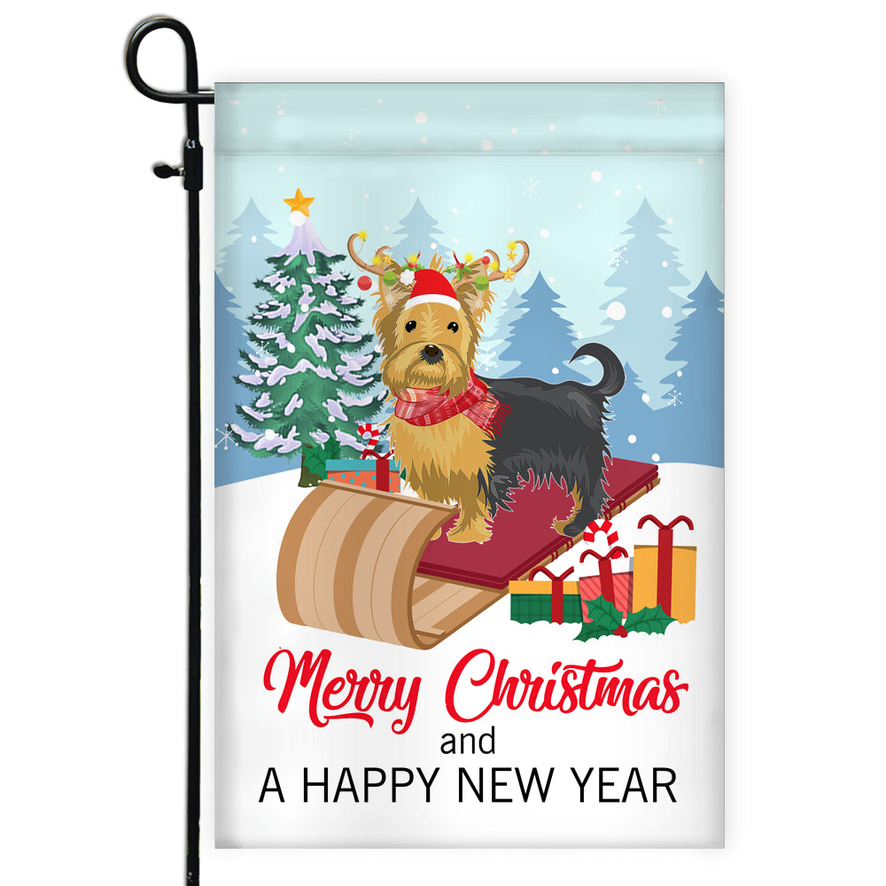Dog Yorkie Christmas Flag Merry Christmas and Happy New Year Welcome Gift for Dog Lovers Flag | Teecentury.com