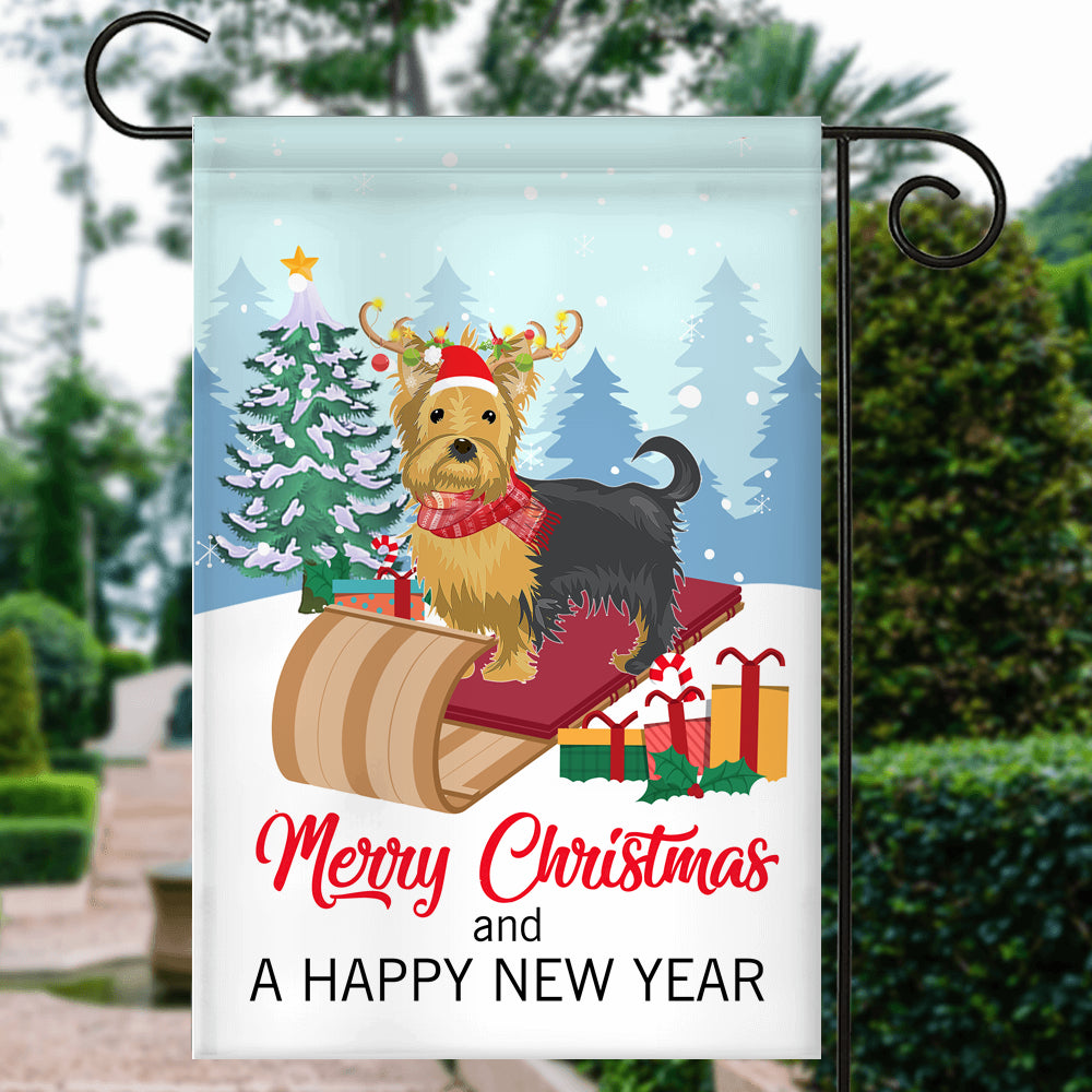 Dog Yorkie Christmas Flag Merry Christmas and Happy New Year Welcome Gift for Dog Lovers Flag | Teecentury.com