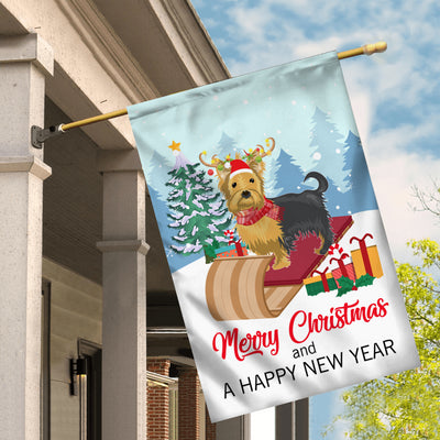 Dog Yorkie Christmas Flag Merry Christmas and Happy New Year Welcome Gift for Dog Lovers Flag | Teecentury.com