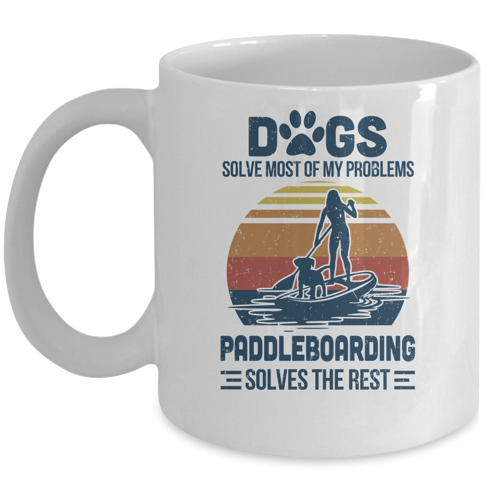 Dogs Solve Most Of My Problemes Paddleboarding Vintage Mug Coffee Mug | Teecentury.com