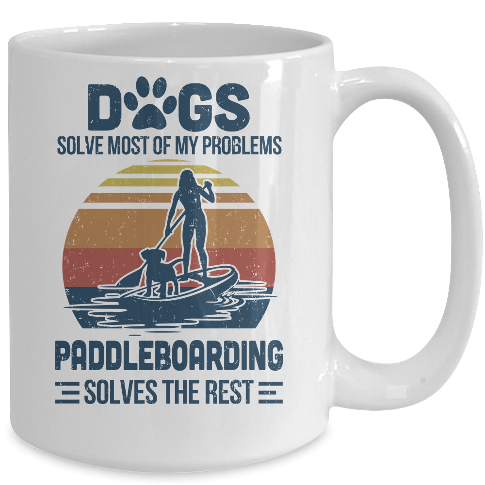 Dogs Solve Most Of My Problemes Paddleboarding Vintage Mug Coffee Mug | Teecentury.com