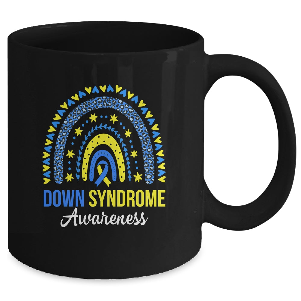 Down Syndrome Awareness Rainbow Yellow Blue Ribbon Mug | teecentury