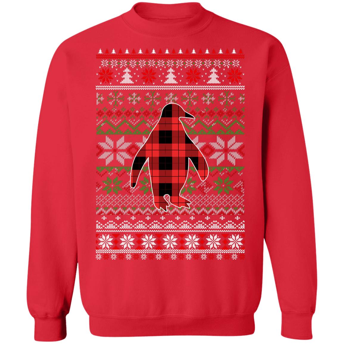 Penguin Red Plaid Ugly Christmas Sweater Funny Gifts T-Shirt & Sweatshirt | Teecentury.com