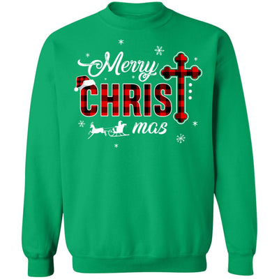 Merry Christmas Buffalo Plaid Cross Xmas Gift T-Shirt & Sweatshirt | Teecentury.com