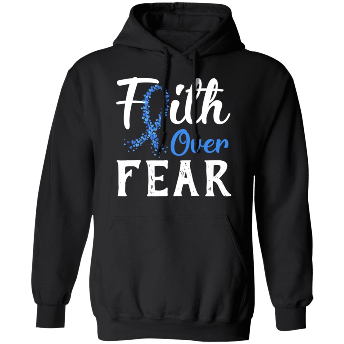 Colon Cancer Awareness Blue Ribbon Faith Over Fear T-Shirt & Hoodie | Teecentury.com