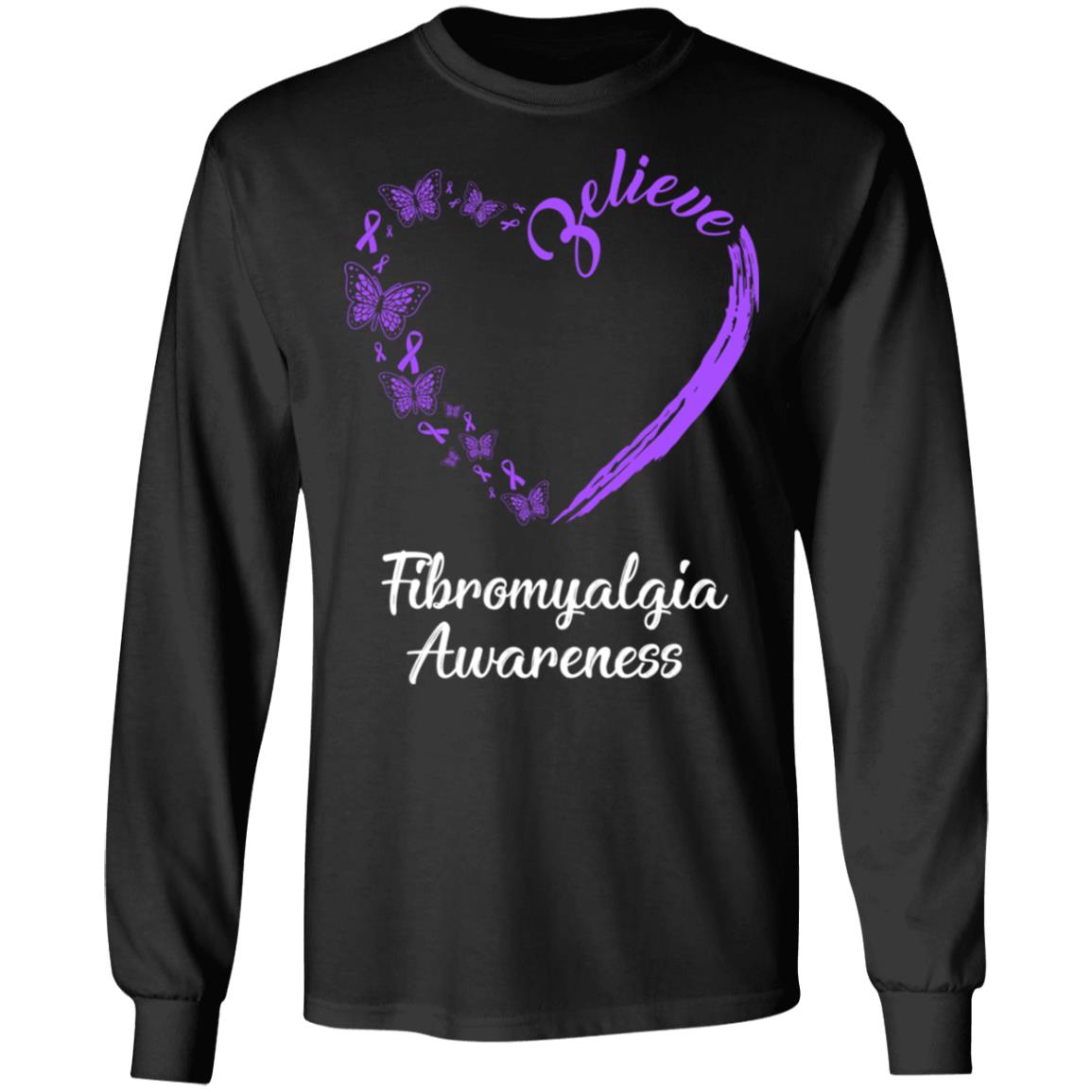 Butterfly Believe Fibromyalgia Awareness Ribbon Gifts T-Shirt & Hoodie | Teecentury.com