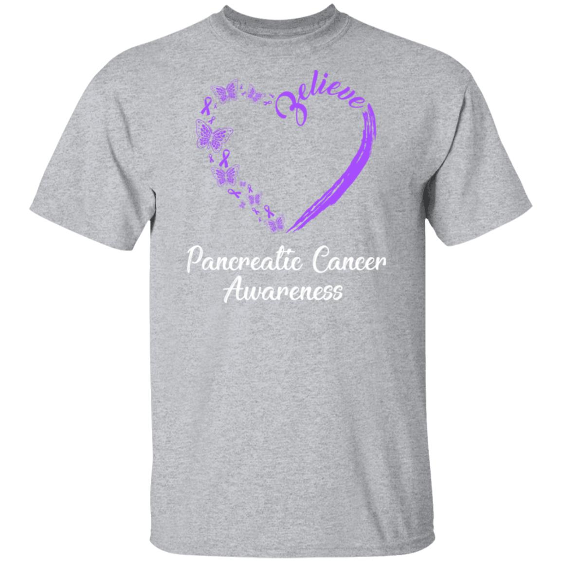 Butterfly Believe Pancreatic Cancer Awareness Ribbon Gifts T-Shirt & Hoodie | Teecentury.com