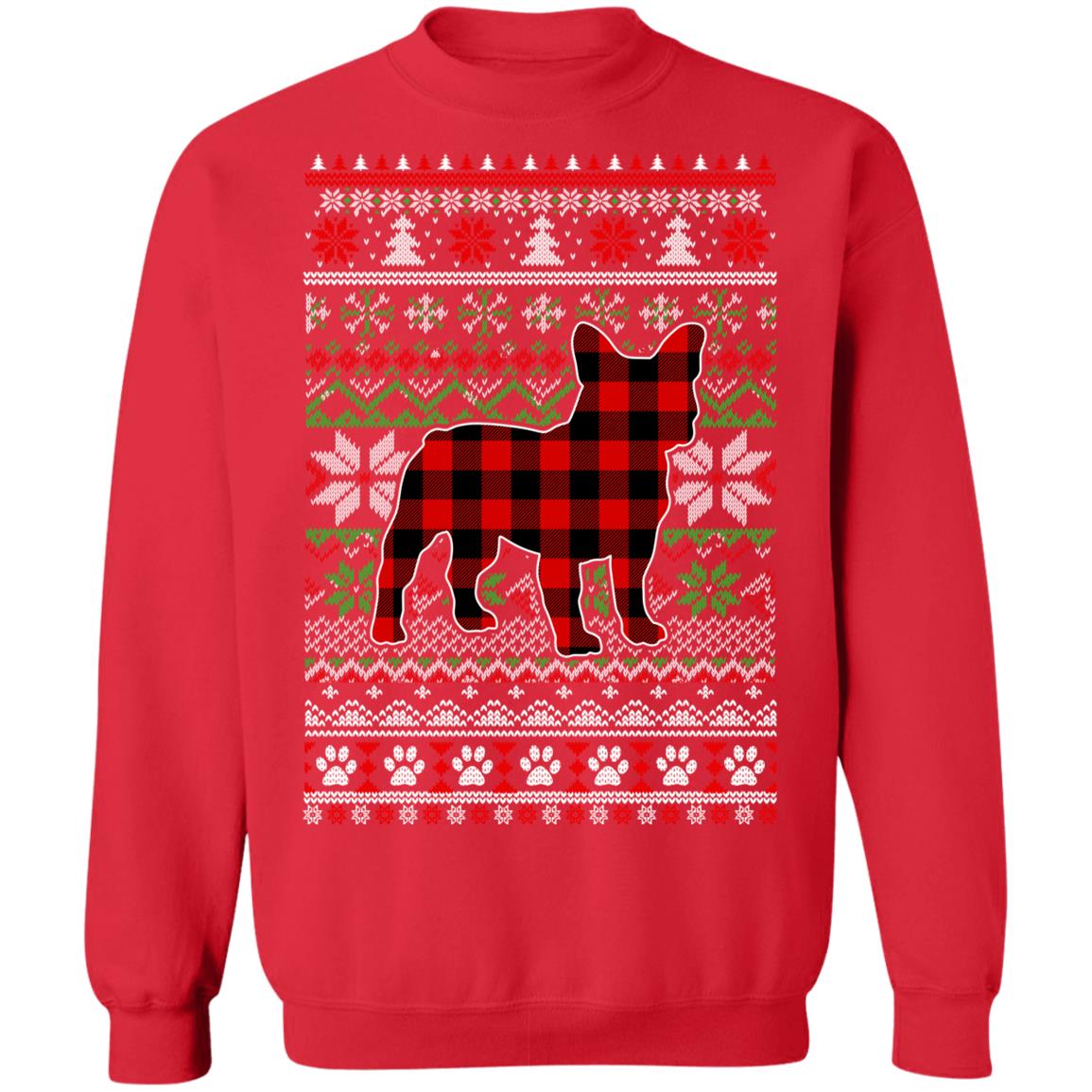 French Bulldog Red Plaid Ugly Christmas Sweater Gifts T-Shirt & Sweatshirt | Teecentury.com