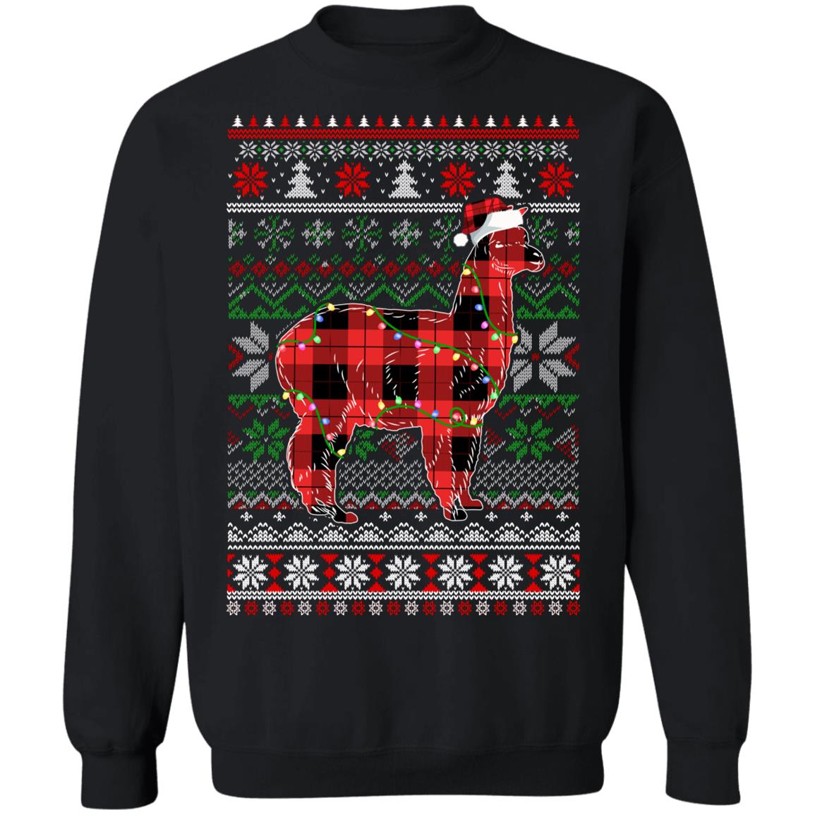 Red Plaid Buffalo Llama Pajamas Family Christmas Sweater T-Shirt & Sweatshirt | Teecentury.com