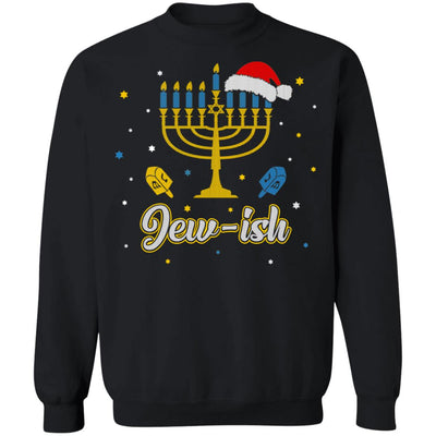 Christmas Ugly Hanukkah Sweater menorah Santa hat Jew-ish T-Shirt & Sweatshirt | Teecentury.com