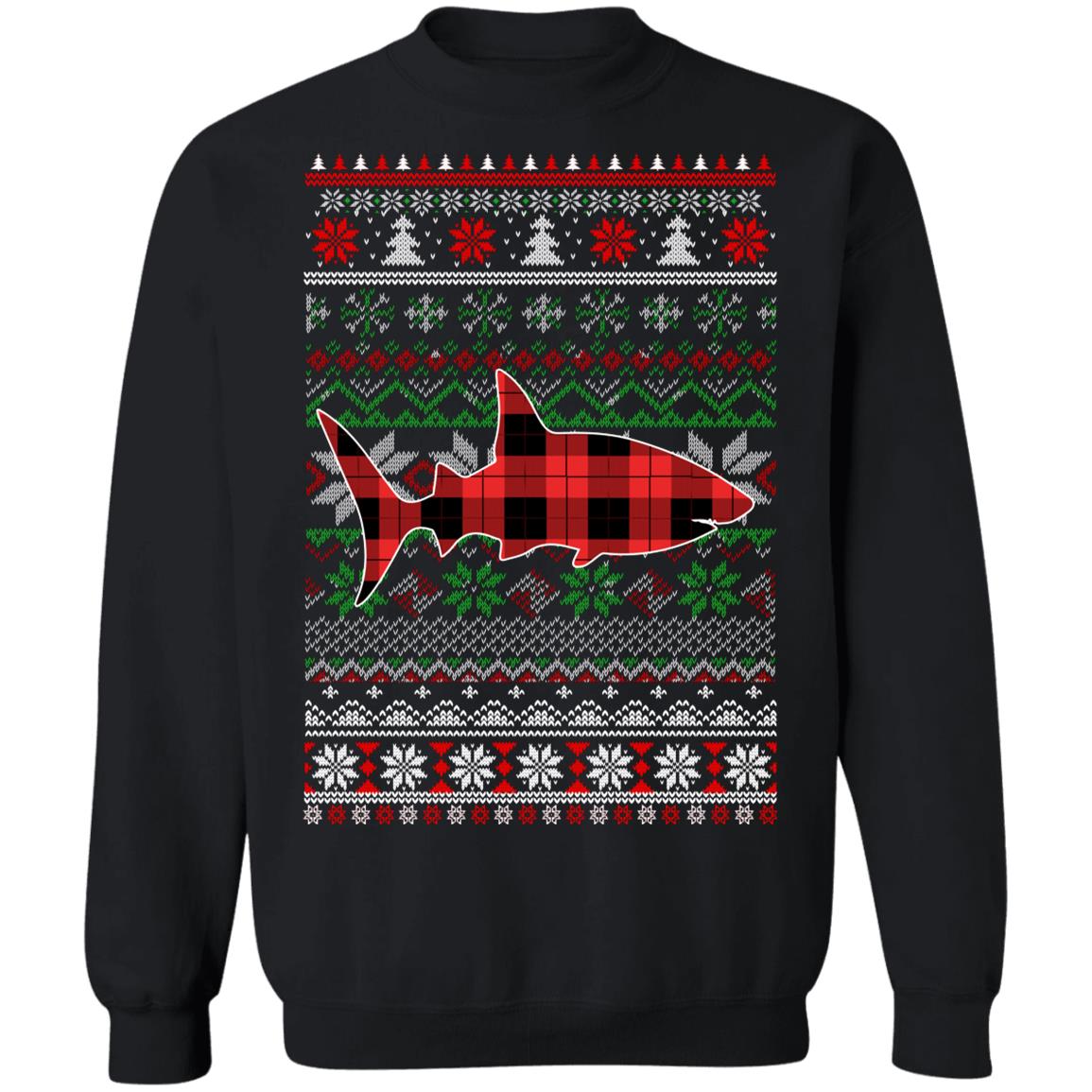 Shark Red Plaid Ugly Christmas Sweater Funny Gifts T-Shirt & Sweatshirt | Teecentury.com
