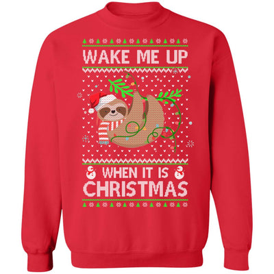 Wake Me Up When It's Christmas Sloth Ugly Christmas Sweater T-Shirt & Sweatshirt | Teecentury.com