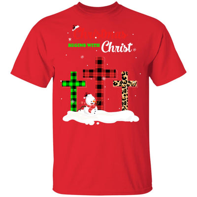 Christmas Begins With Christ Cross Buffalo Plaid Xmas Gift T-Shirt & Sweatshirt | Teecentury.com