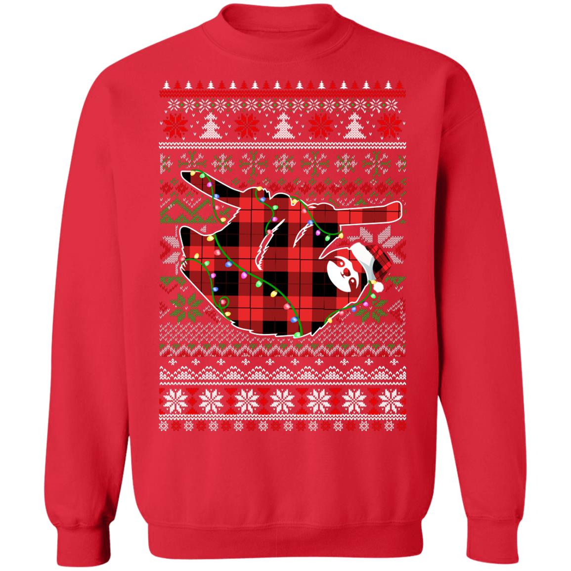 Red Plaid Buffalo Sloth Pajamas Family Christmas Sweater T-Shirt & Sweatshirt | Teecentury.com