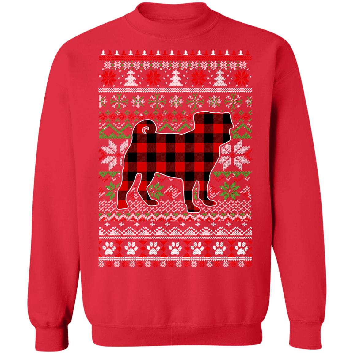 Pug Red Plaid Ugly Christmas Sweater Gifts T-Shirt & Sweatshirt | Teecentury.com