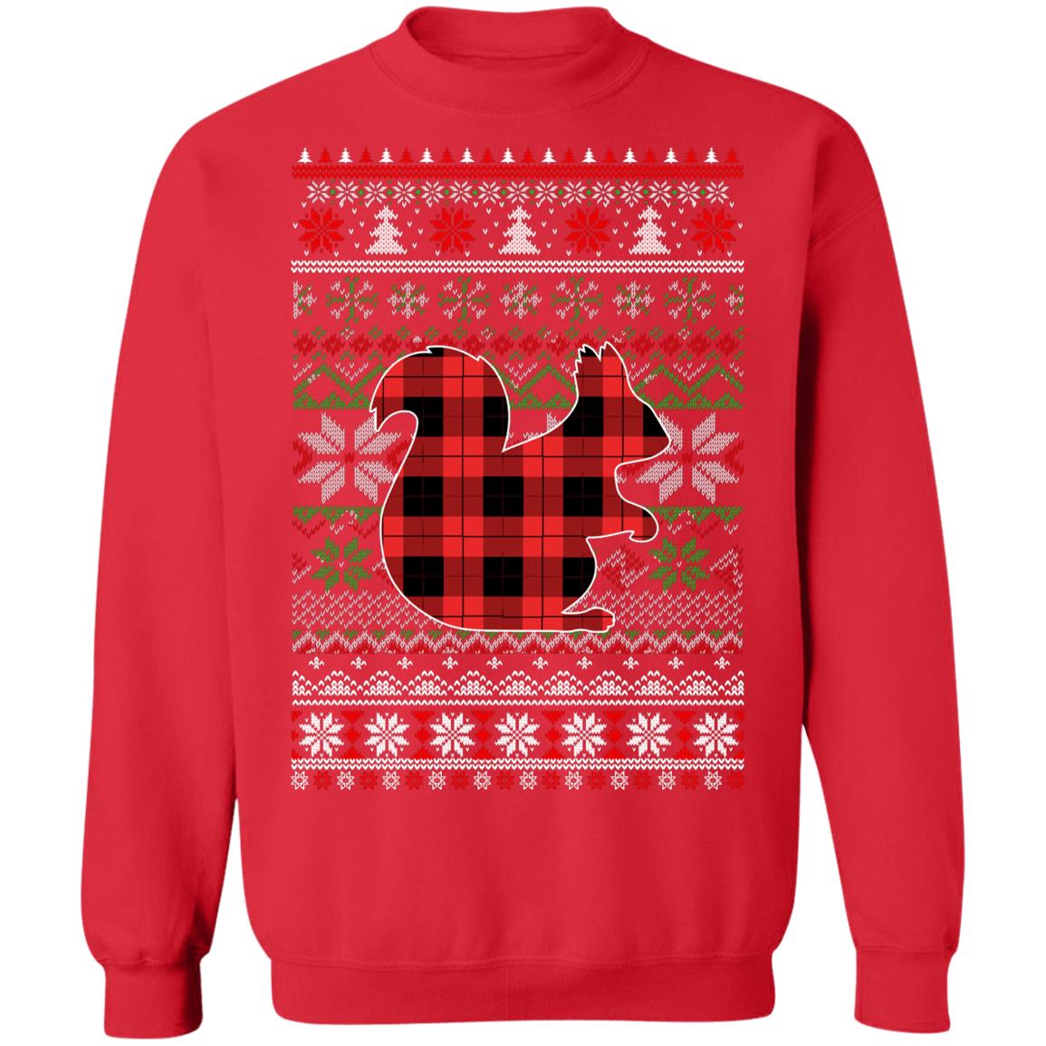 Squirrel Red Plaid Ugly Christmas Sweater Funny Gifts T-Shirt & Sweatshirt | Teecentury.com