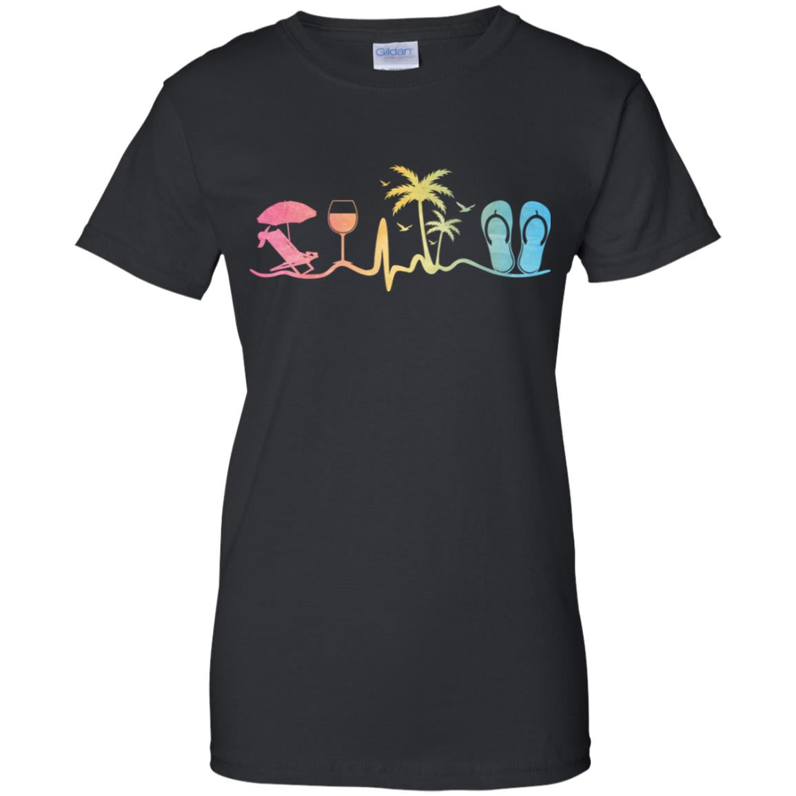 Heartbeat Palm Tree Wine Glass Flip Flop Summer T-Shirt & Tank Top | Teecentury.com