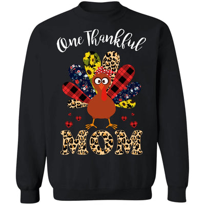 One Thankful Mom Leopard Turkey Thanksgiving Gift T-Shirt & Sweatshirt | Teecentury.com