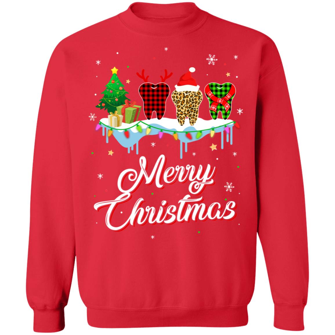 Merry Christmas Dental Assistant Tooth Red Plaid Xmas Gift T-Shirt & Sweatshirt | Teecentury.com