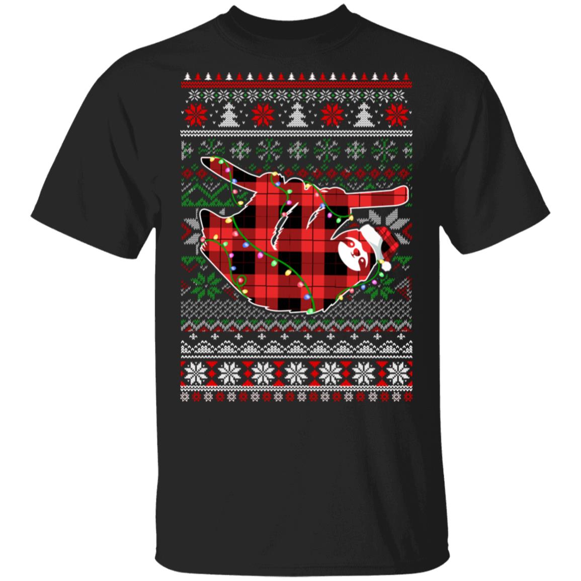 Red Plaid Buffalo Sloth Pajamas Family Christmas Sweater T-Shirt & Sweatshirt | Teecentury.com