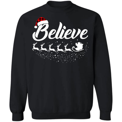 Believe Christmas Gifts Santa Hat Buffalo Plaid T-Shirt & Sweatshirt | Teecentury.com