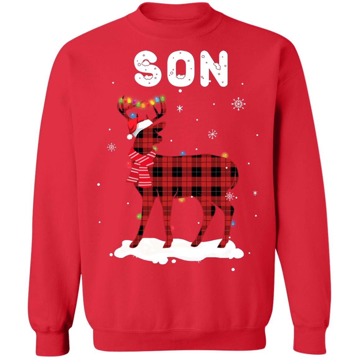 Son Deer Red Plaid Christmas Family Matching Pajamas T-Shirt & Sweatshirt | Teecentury.com