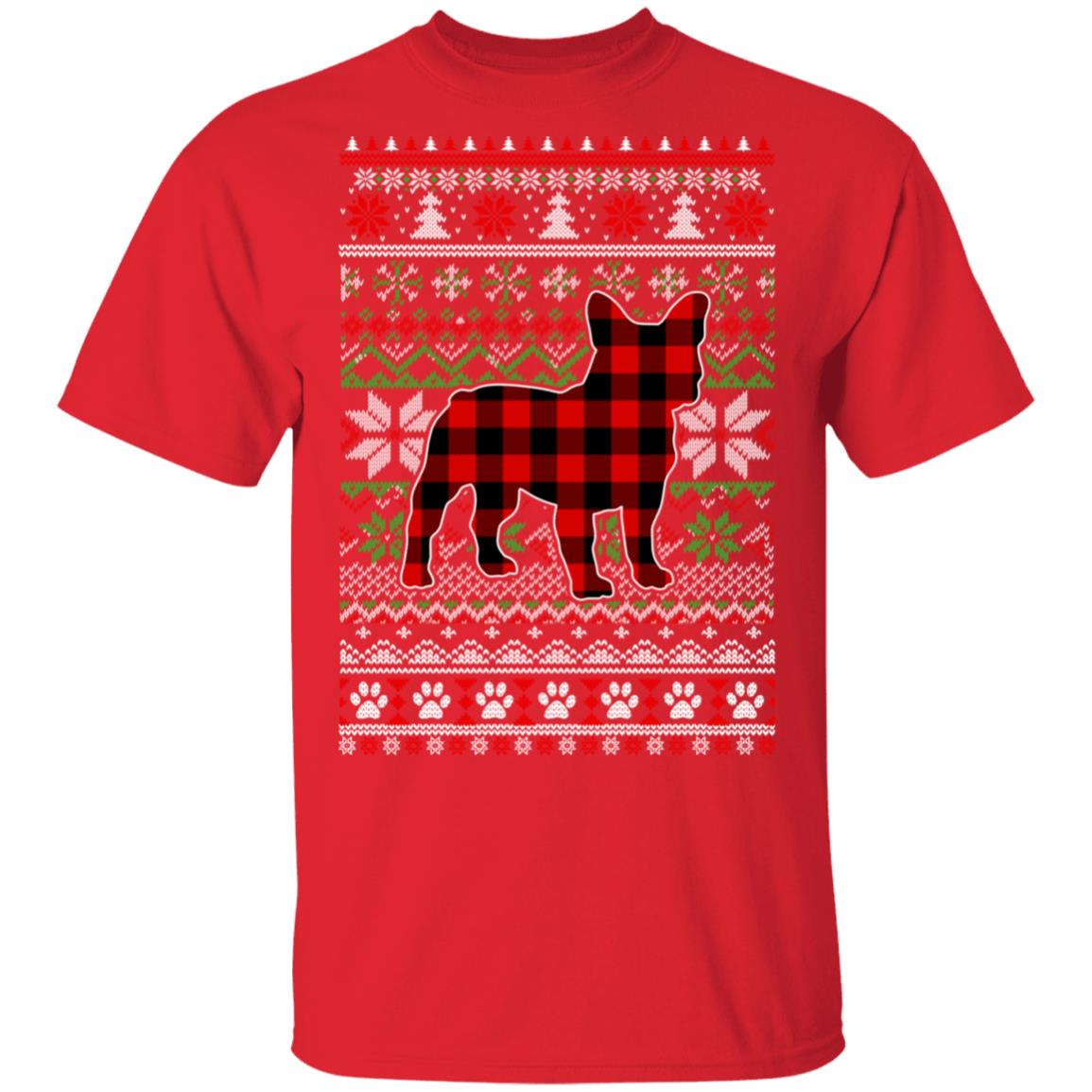 French Bulldog Red Plaid Ugly Christmas Sweater Gifts T-Shirt & Sweatshirt | Teecentury.com