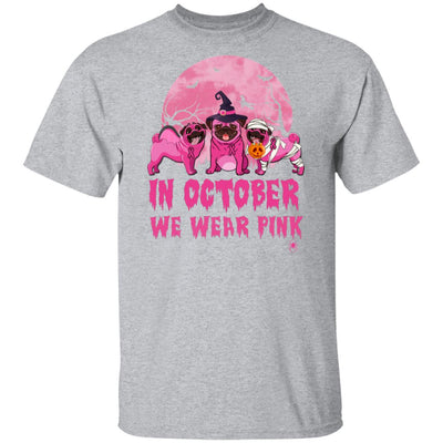 In October We Wear Pink Pugs Halloween Breast Cancer T-Shirt & Hoodie | Teecentury.com