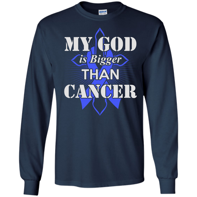 My God Is Bigger Than Cancer Blue Awareness Ribbon T-Shirt & Hoodie | Teecentury.com