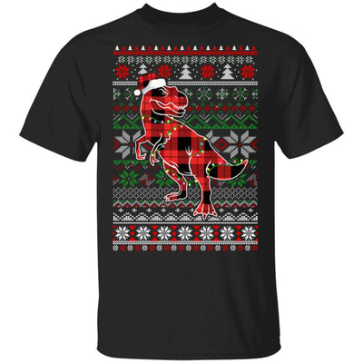 Red Plaid Buffalo T Rex Dinosaur Pajamas Christmas Sweater T-Shirt & Sweatshirt | Teecentury.com