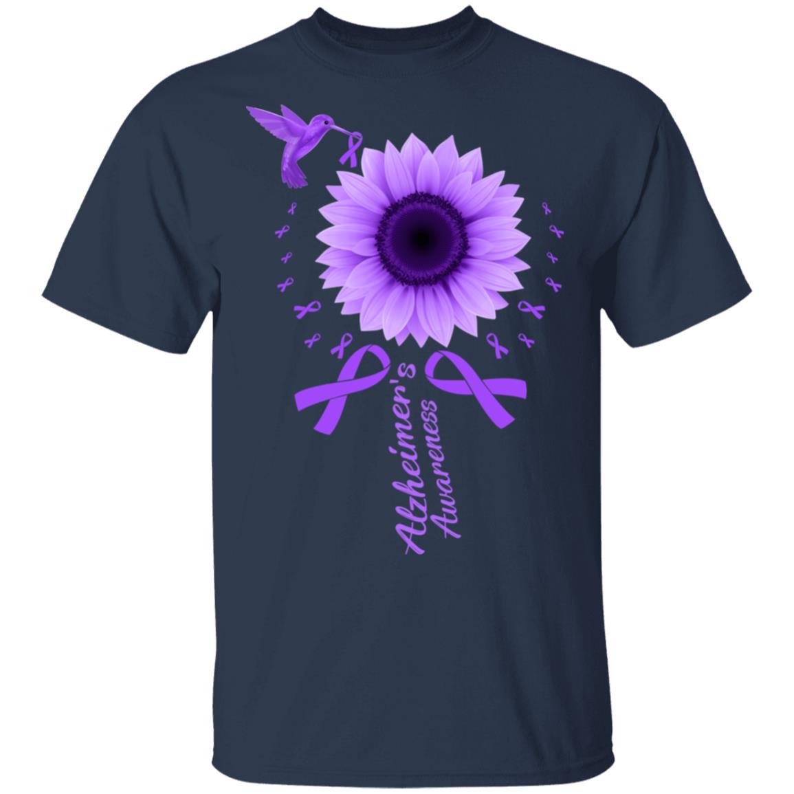 Hummingbird Sunflower Purple Ribbon Alzheimer's Awareness T-Shirt & Hoodie | Teecentury.com