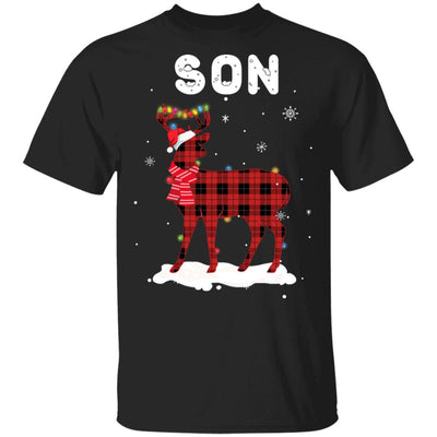 Son Deer Red Plaid Christmas Family Matching Pajamas T-Shirt & Sweatshirt | Teecentury.com