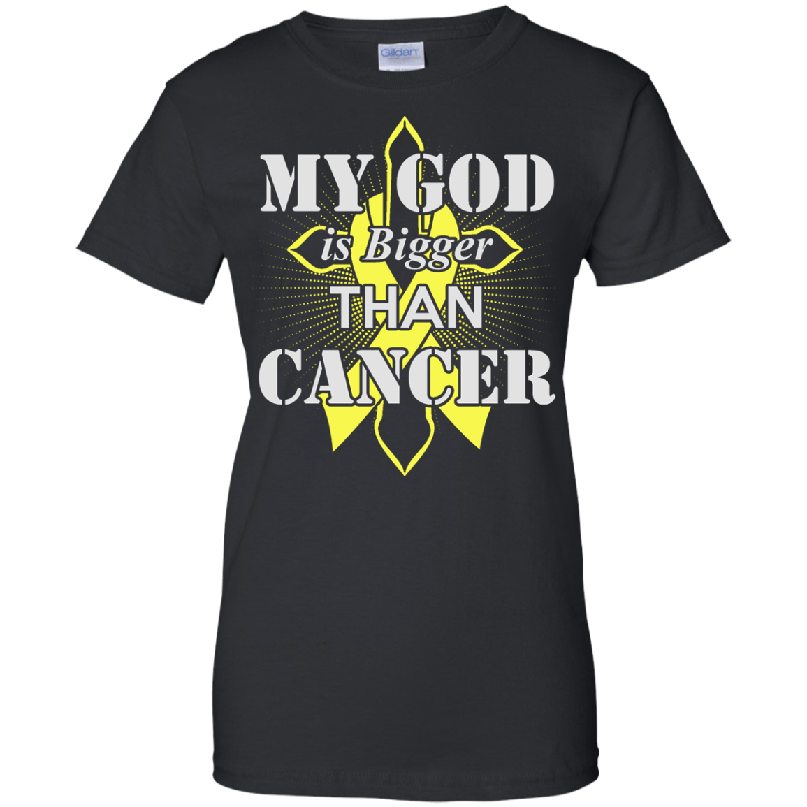 My God Is Bigger Than Cancer Yellow Awareness Ribbon T-Shirt & Hoodie | Teecentury.com