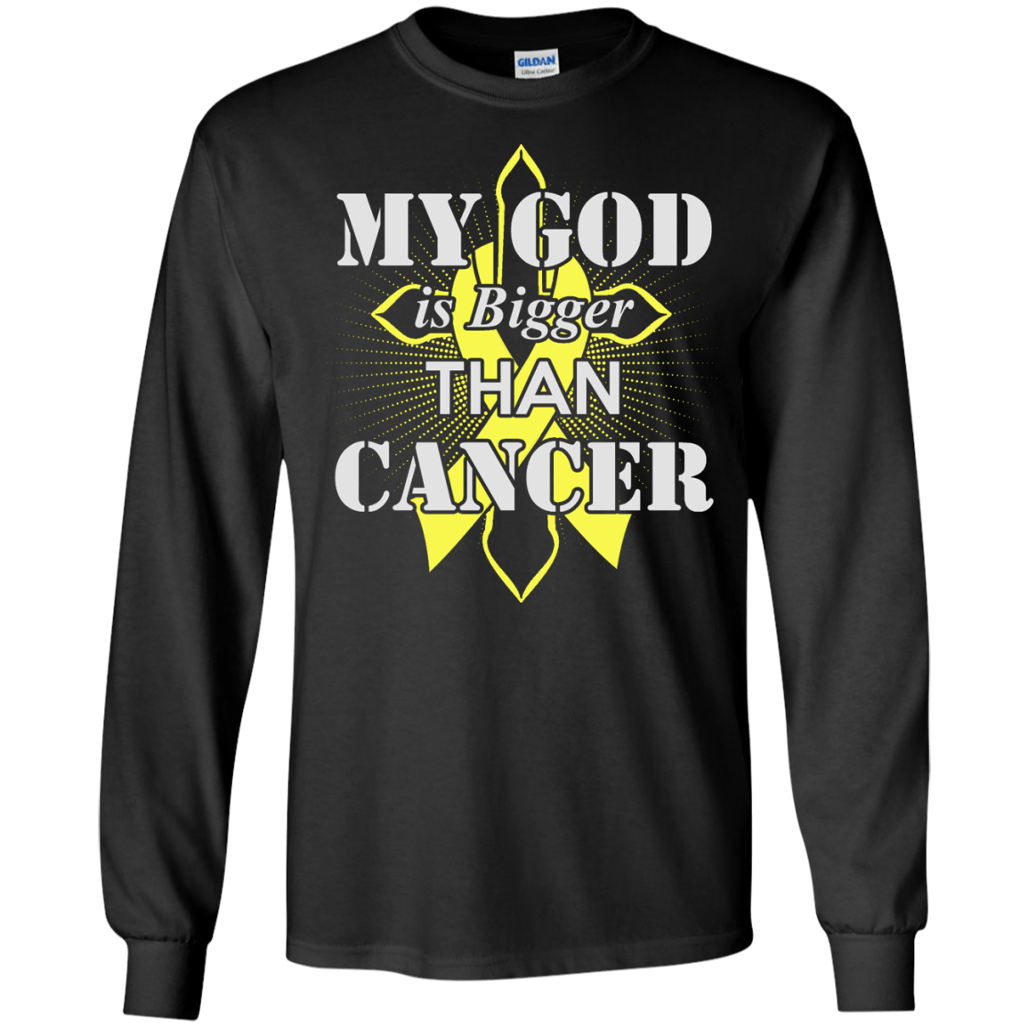 My God Is Bigger Than Cancer Yellow Awareness Ribbon T-Shirt & Hoodie | Teecentury.com